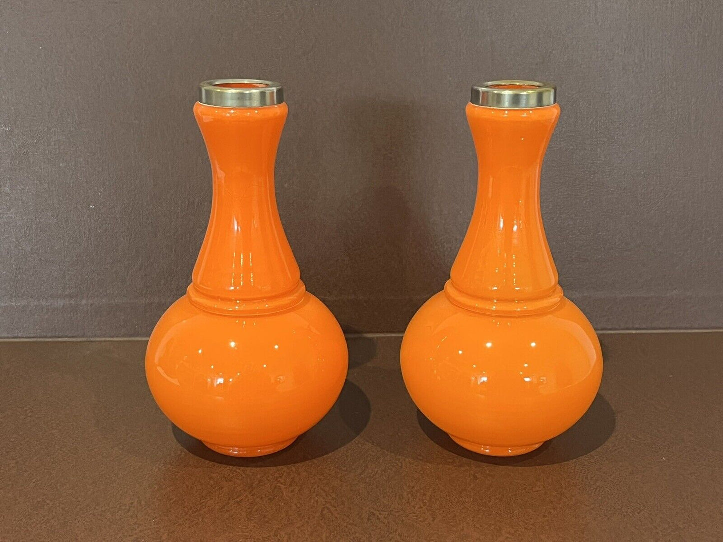 Mid Century Orange Glass Vases