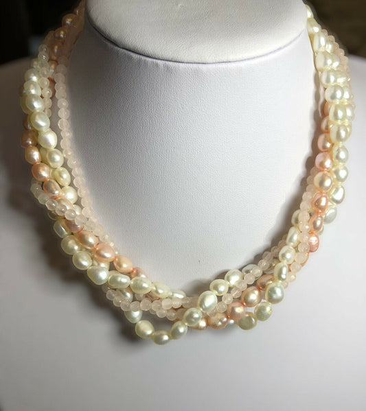 Honora Freshwater Pearl Pink Quartz Pink Cream Necklace Boxed