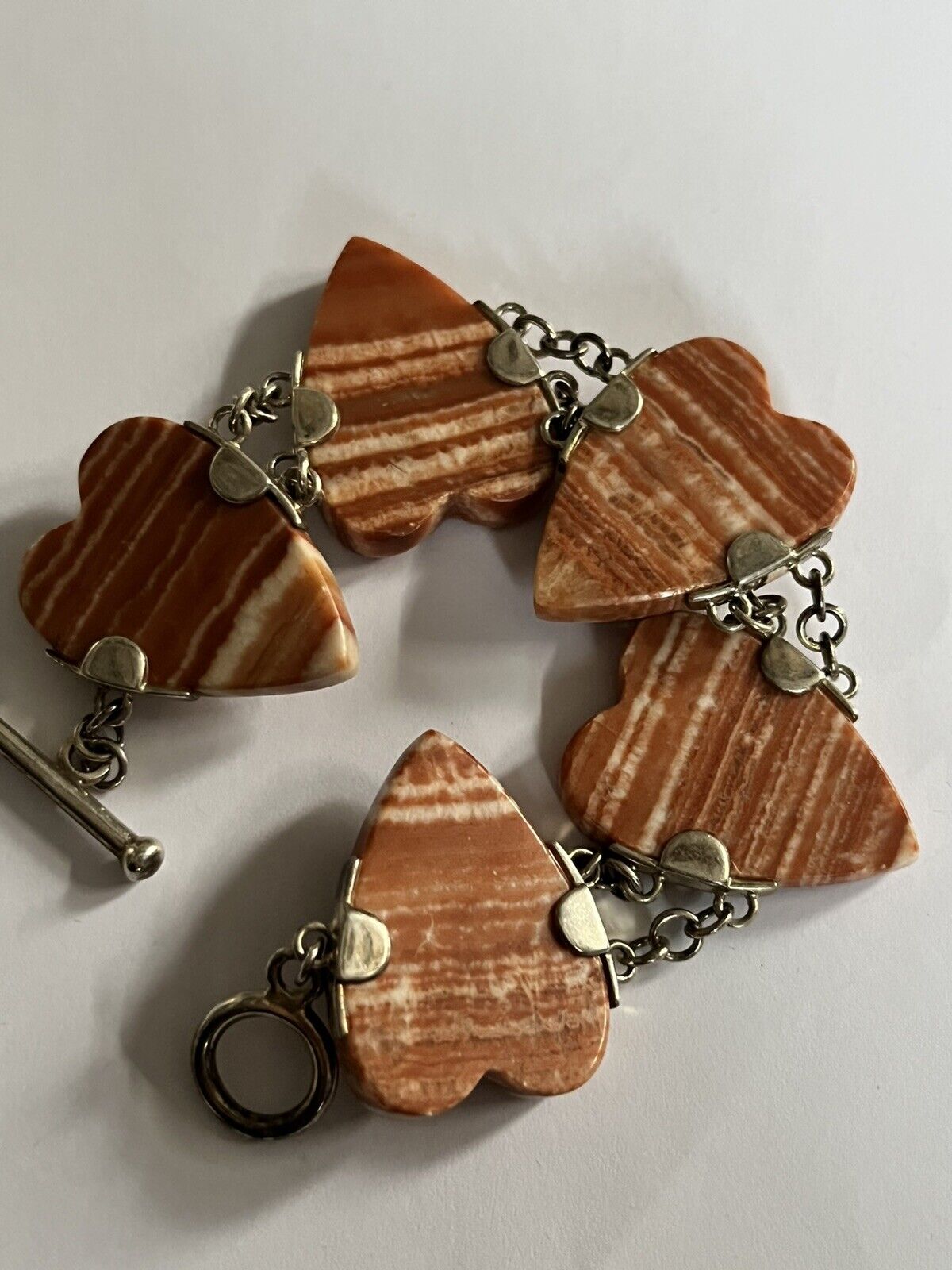 Vintage Silver 925 Natural Stone Hearts Bracelet