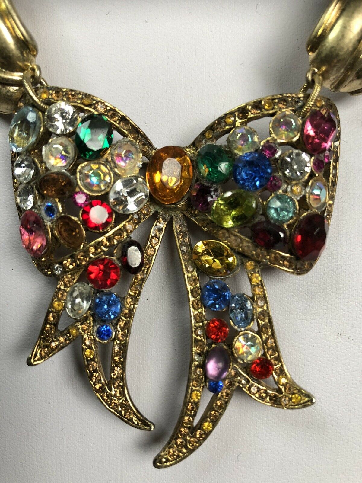 Vintage Runway Statement Multicoloured Bow Diamanté Necklace