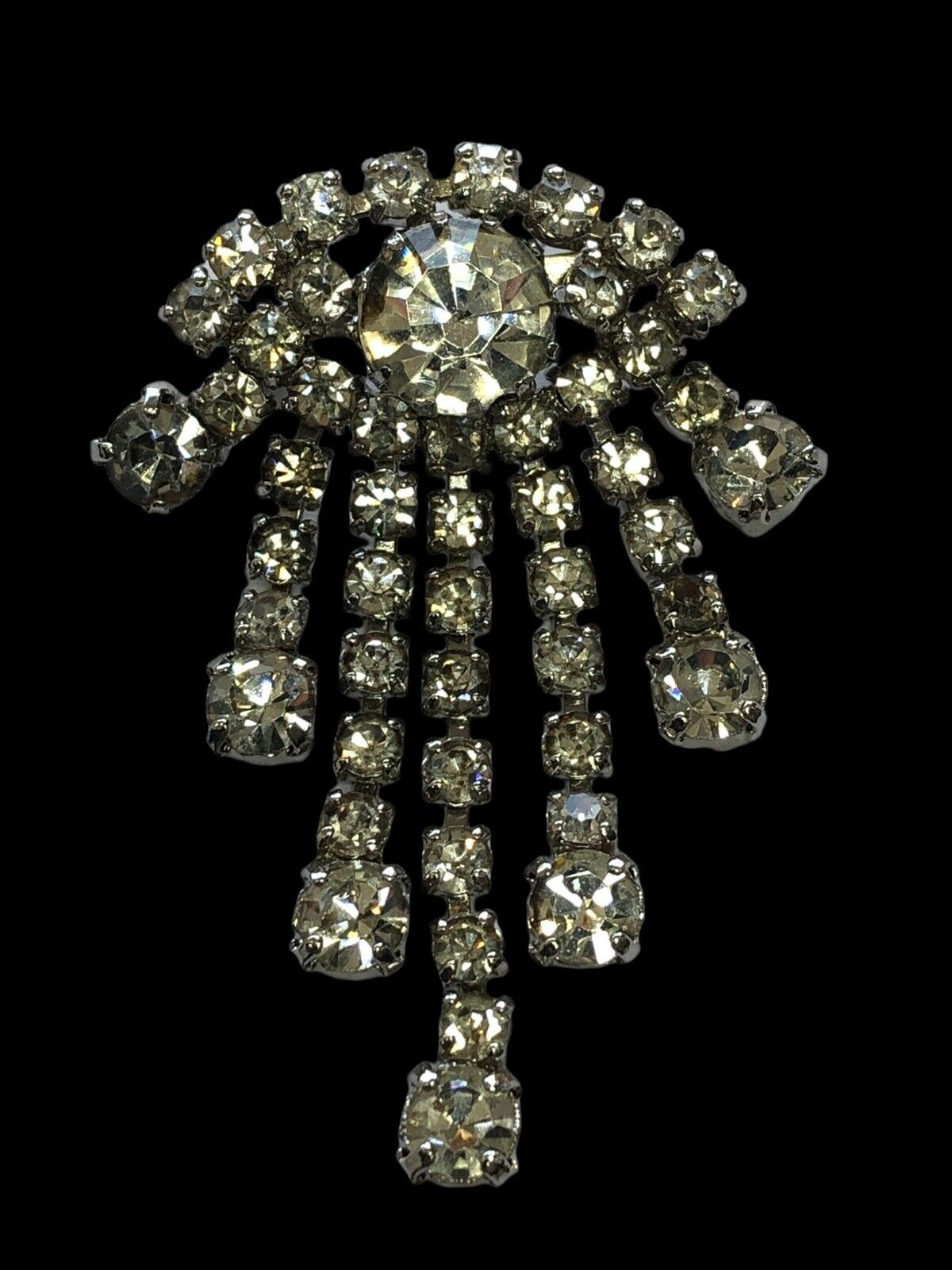 Vintage Silver Tone Paste Waterfall Drop Brooch