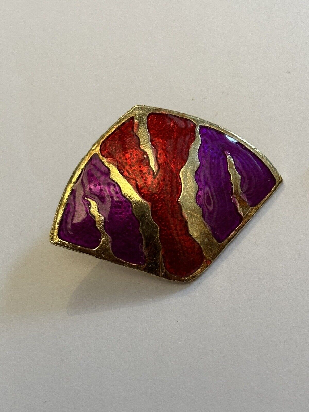 Vintage Gold Tone Red Pink Enamel Statement Earrings