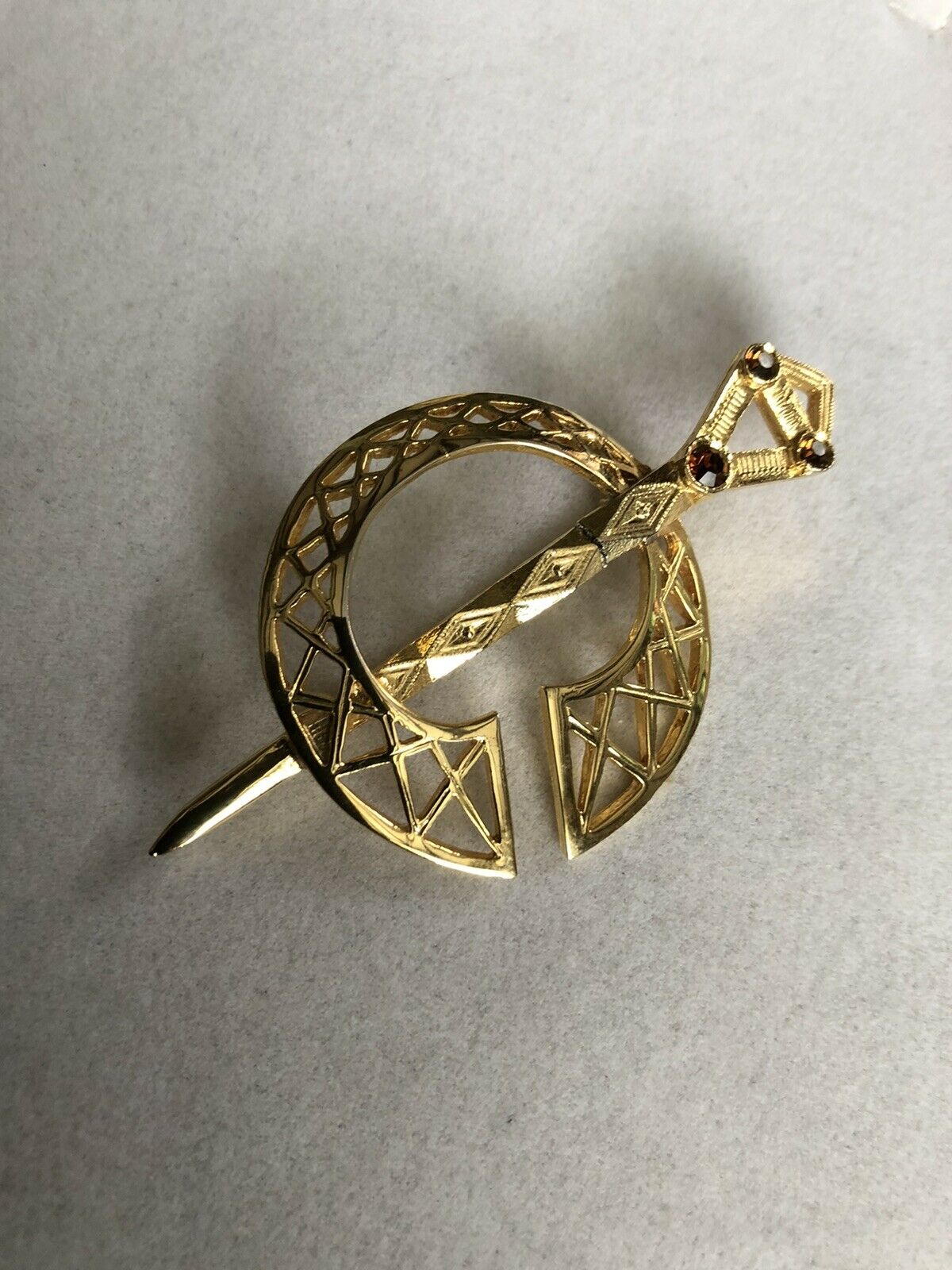 Vintage Gold Plated Celtic Diamanté Brooch Signed