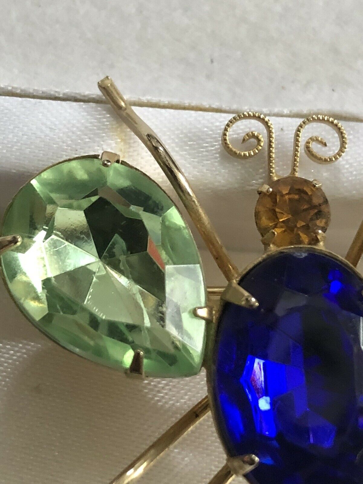 Vintage Diamanté Statement Green Blue Bug Brooch