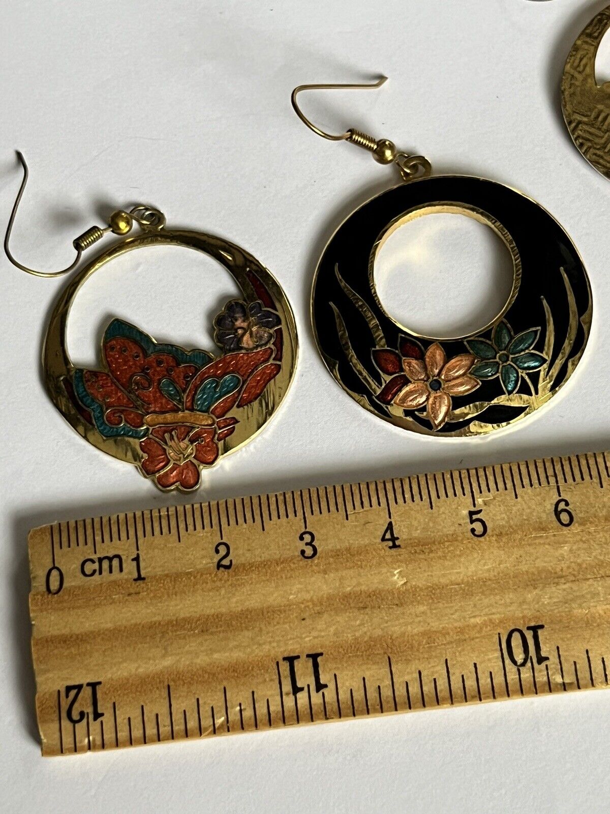 Vintage Enamel Hoop Drop Earrings Set Of Two