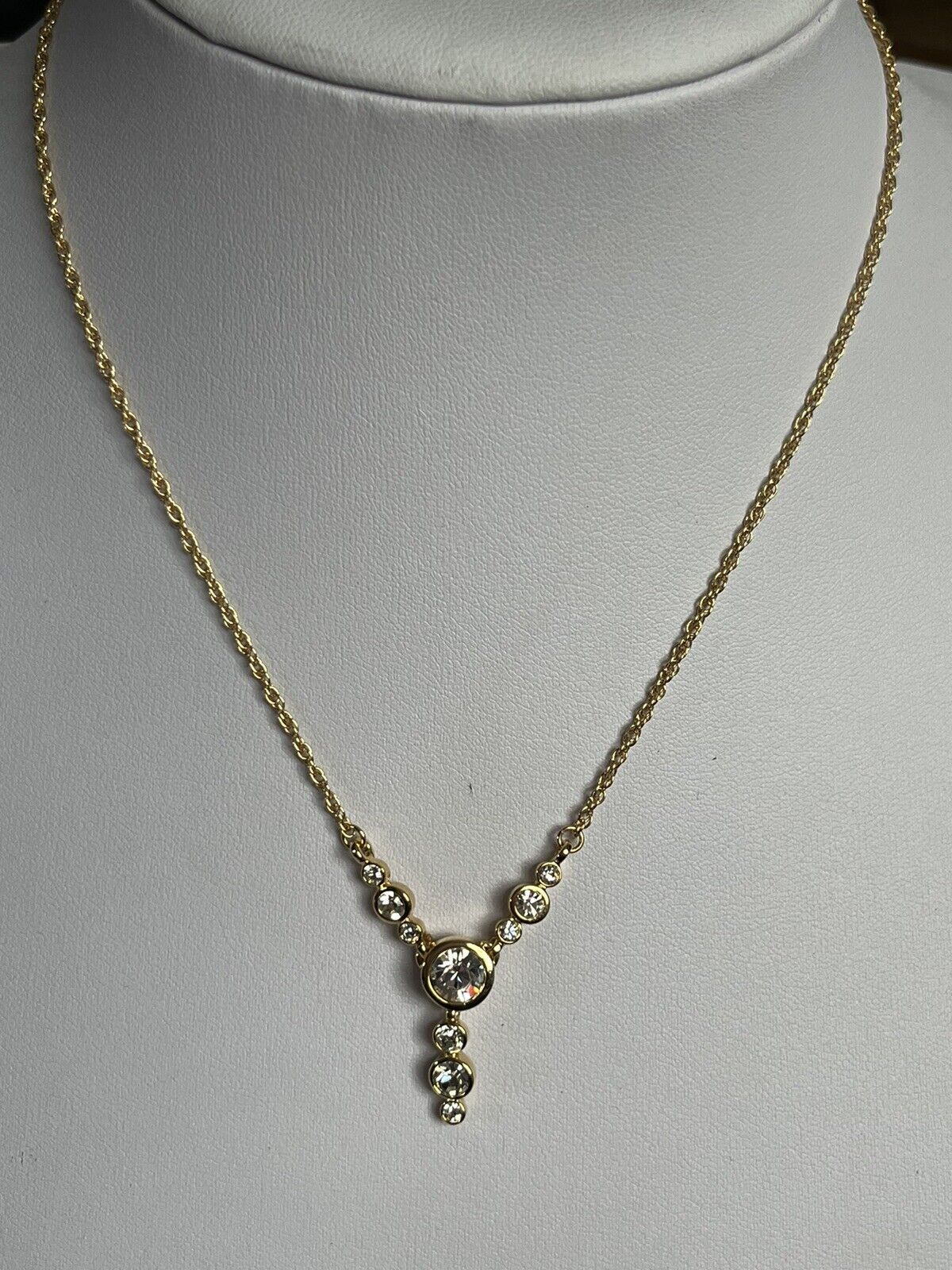 Vintage Signed 1980s Gold Plated Crystal Necklace Old New Stock