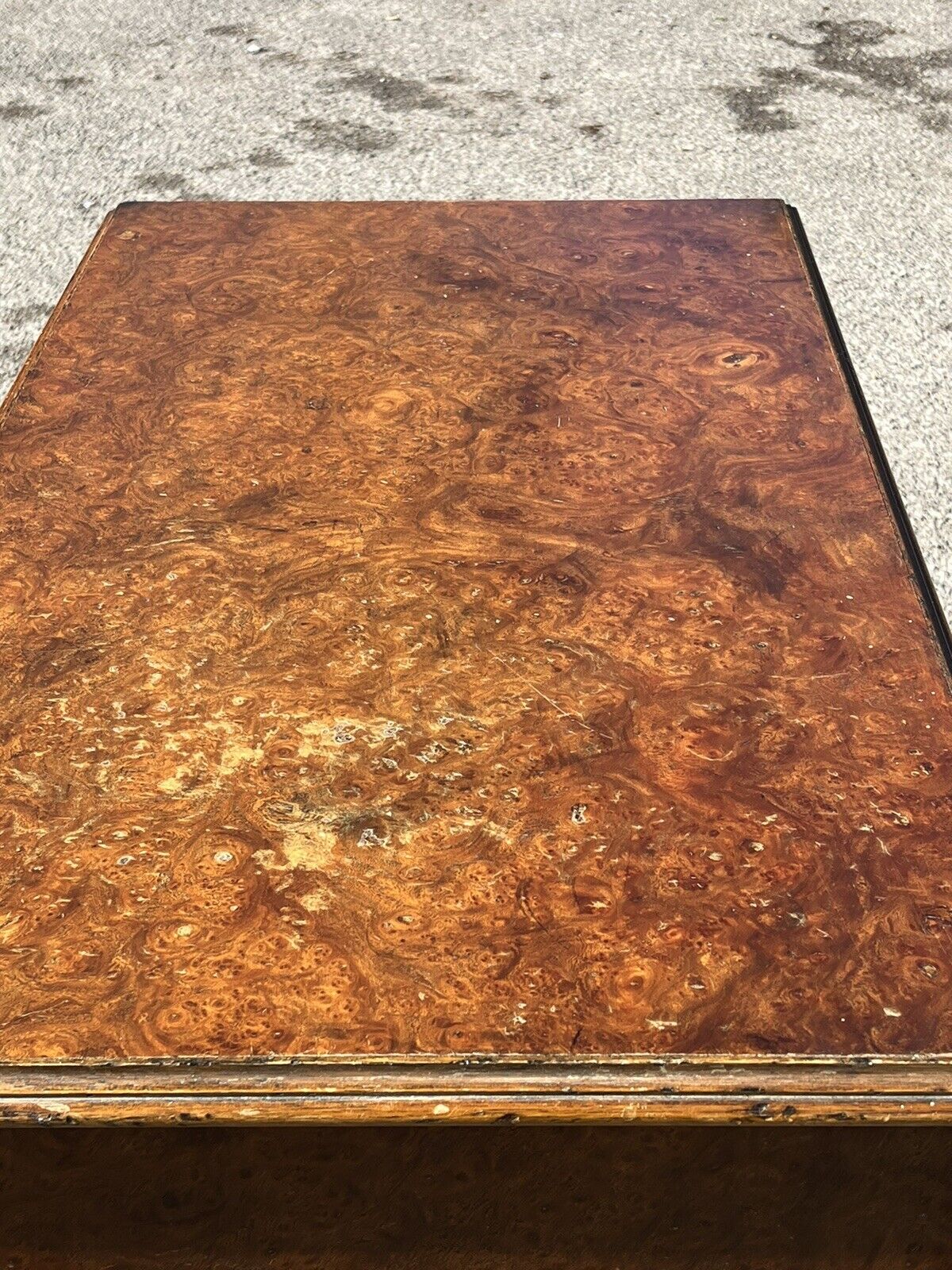 Burr Walnut Kneehole Desk. With Brass Handles And On Bracket Feet