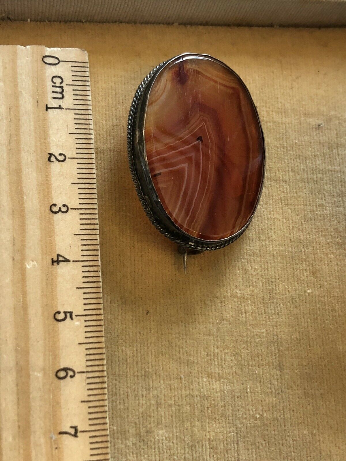 Vintage Silver Sardonix Brooch C Clasp