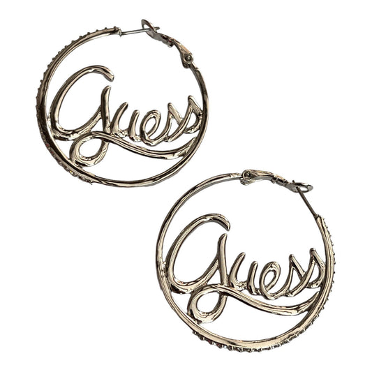 Vintage Guess Signed Silver Tone Diamanté Hoop Earrings