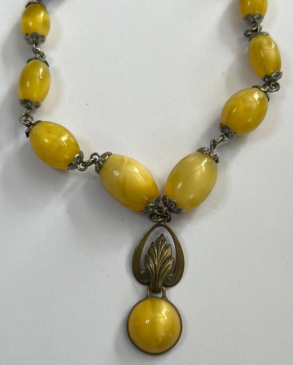 Vintage Old Satin Bead Metal Detail Drop Necklace
