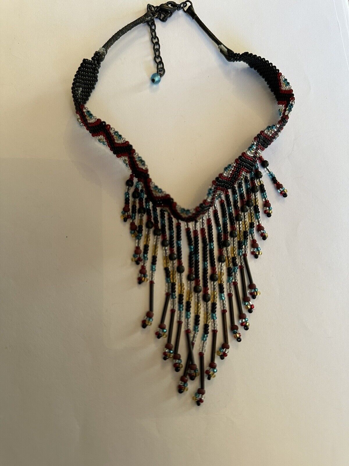 Vintage Beaded Choker Multicoloured Waterfall Necklace