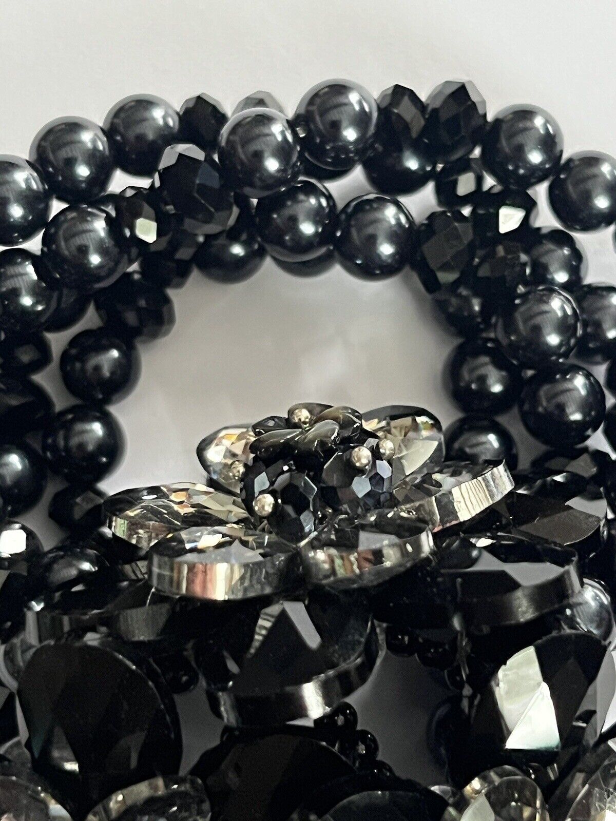 Butler And Wilson Gunmetal Black Flowers Beaded Statement Bracelet