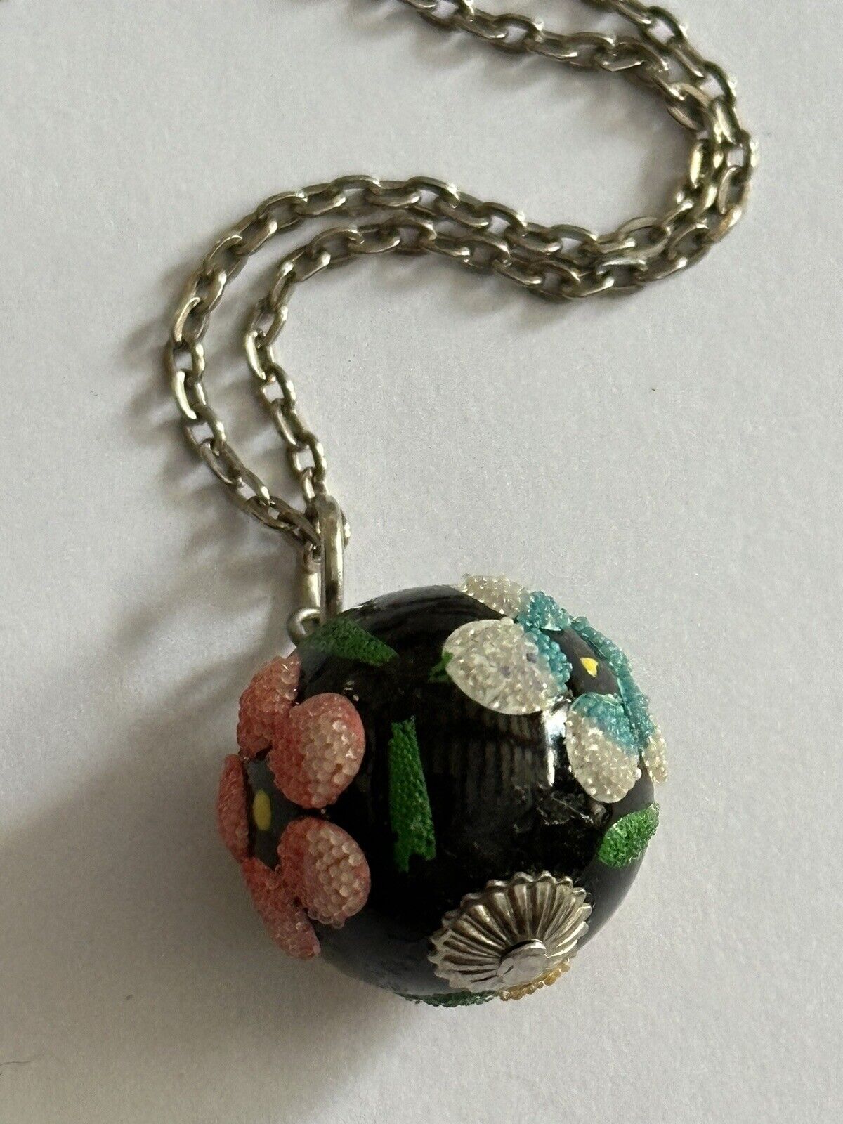 Vintage Multicoloured Flowers Glass Pendant Necklace