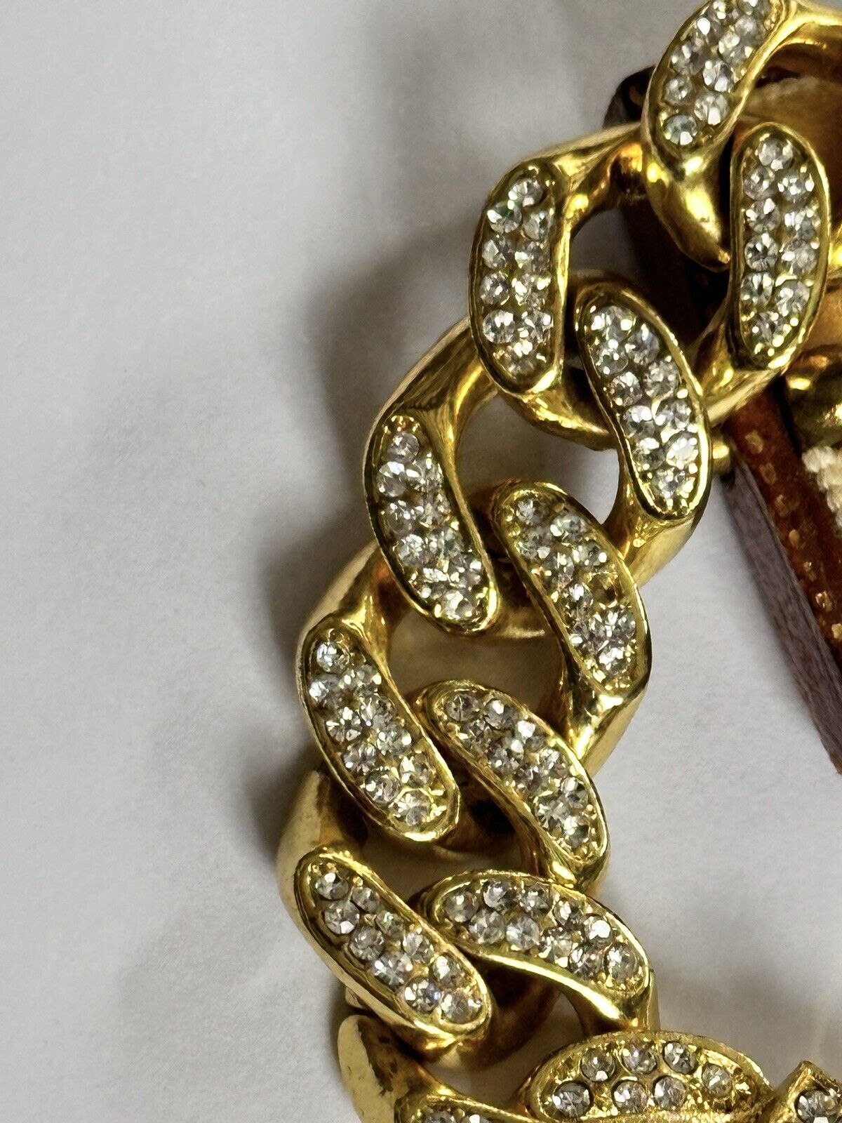 Vintage 1980s Gold Plated Diamanté Link Substantial Bracelet With Safety Catches
