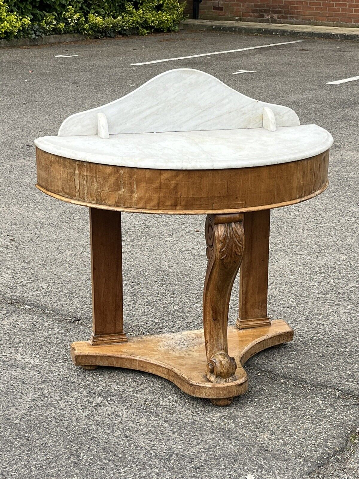 Victorian Half Round Hall Table With Marble Top
