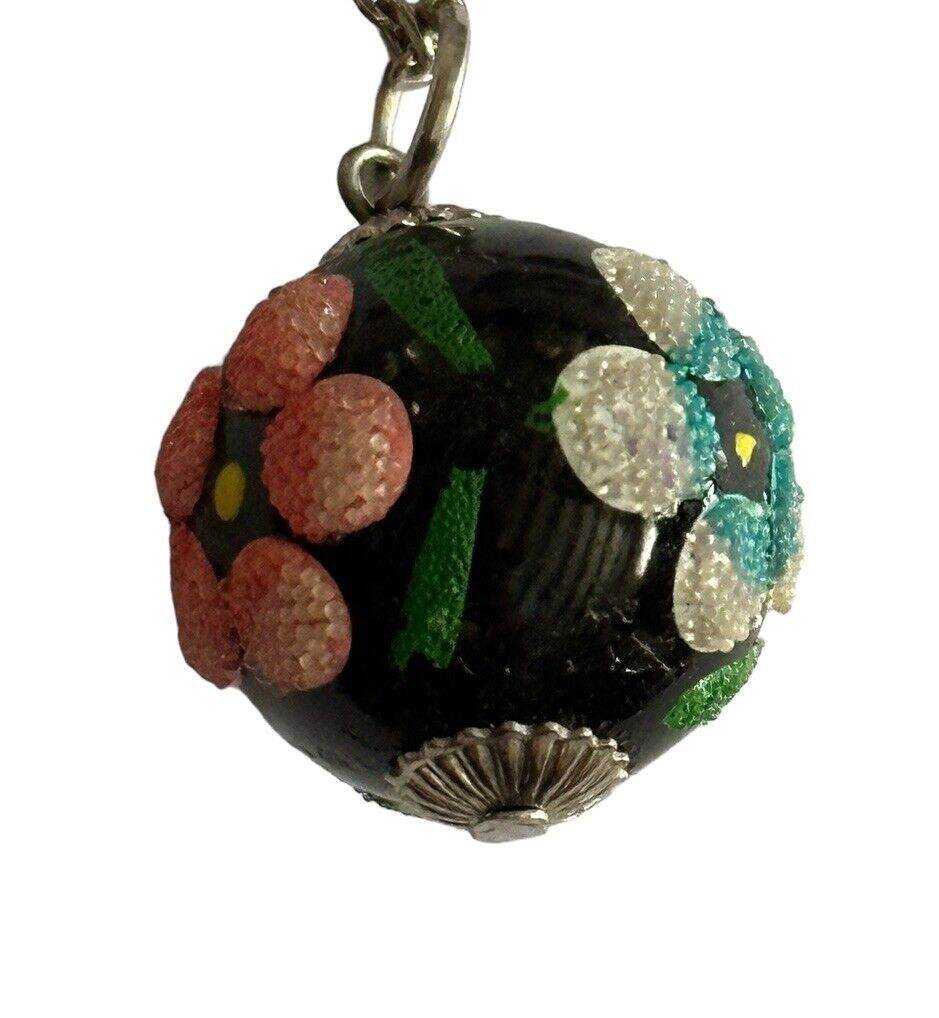 Vintage Multicoloured Flowers Glass Pendant Necklace