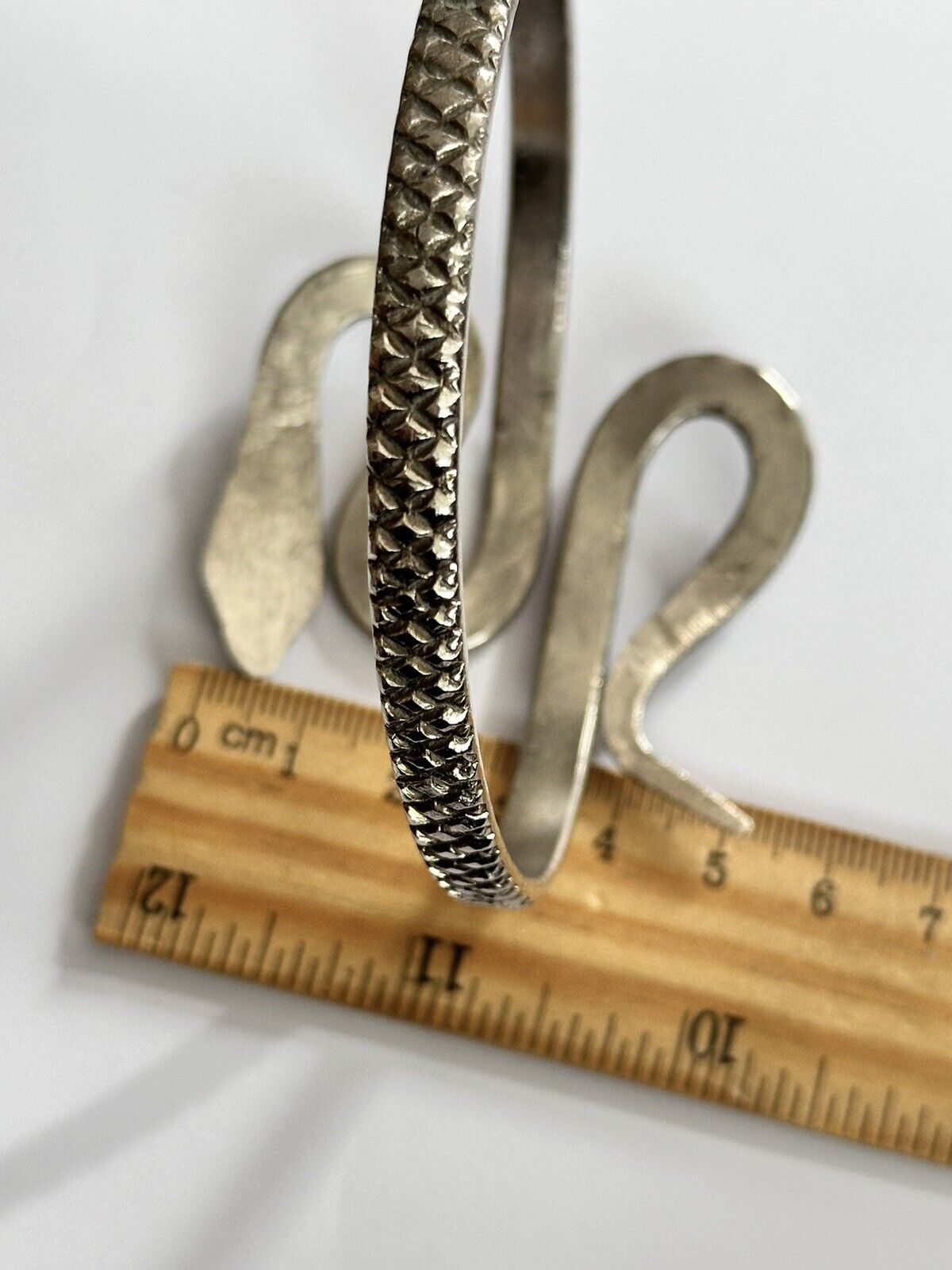 Vintage Detailed Silver Tone Snake Bangle Slave Bangle