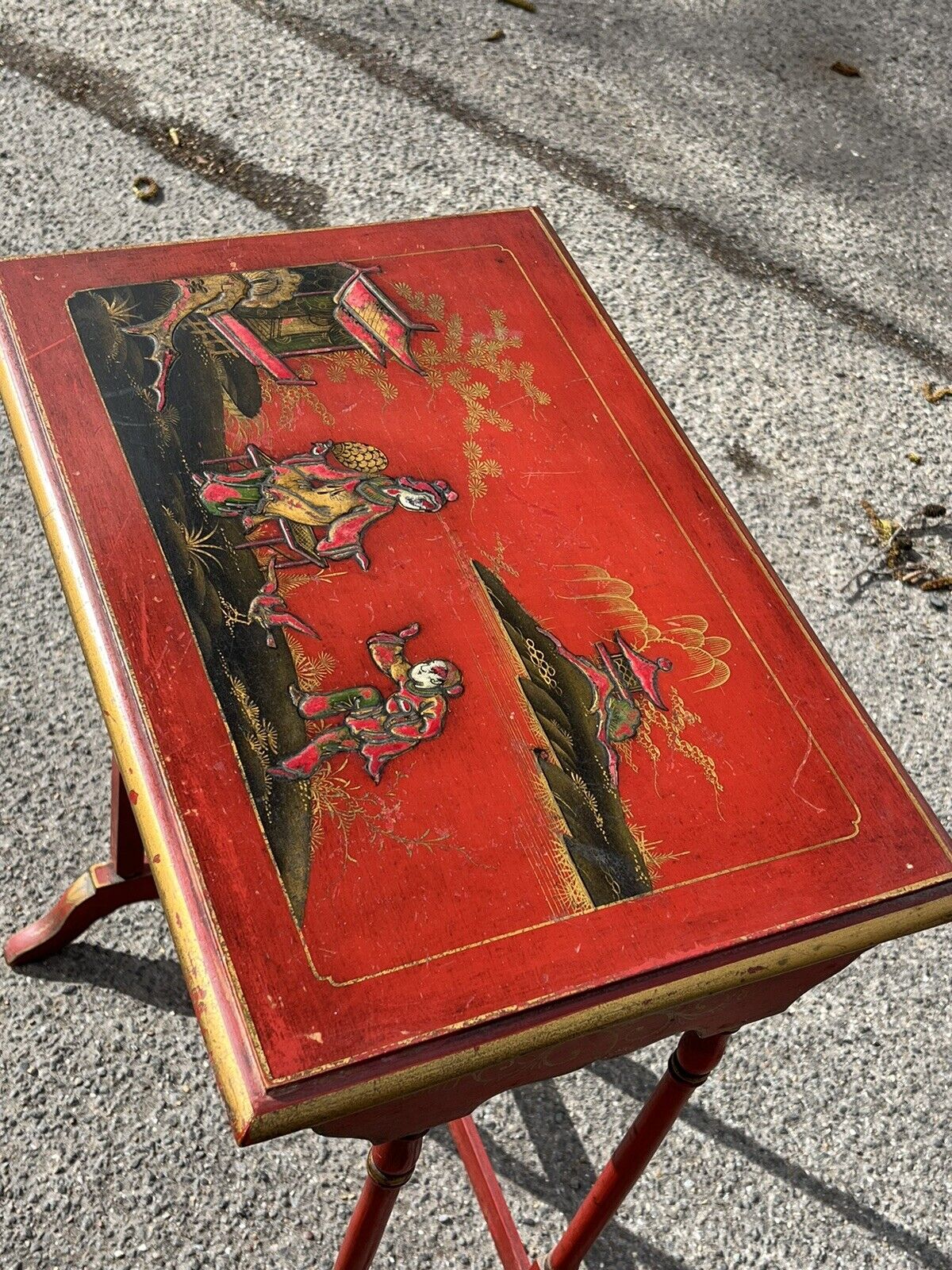 Edwardian Red Lacquered & Japanned Nest Of Tables