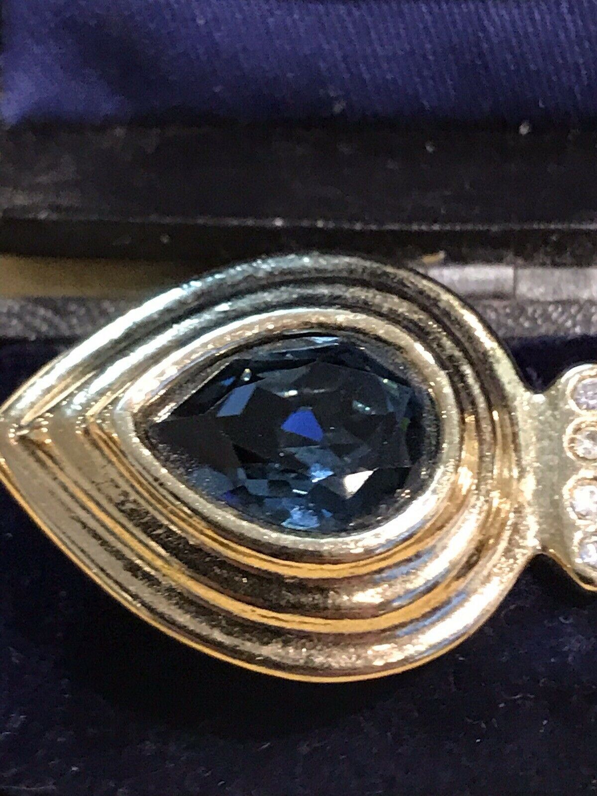 Vintage Faux Pearl Blue Diamanté Statement Brooch Designer