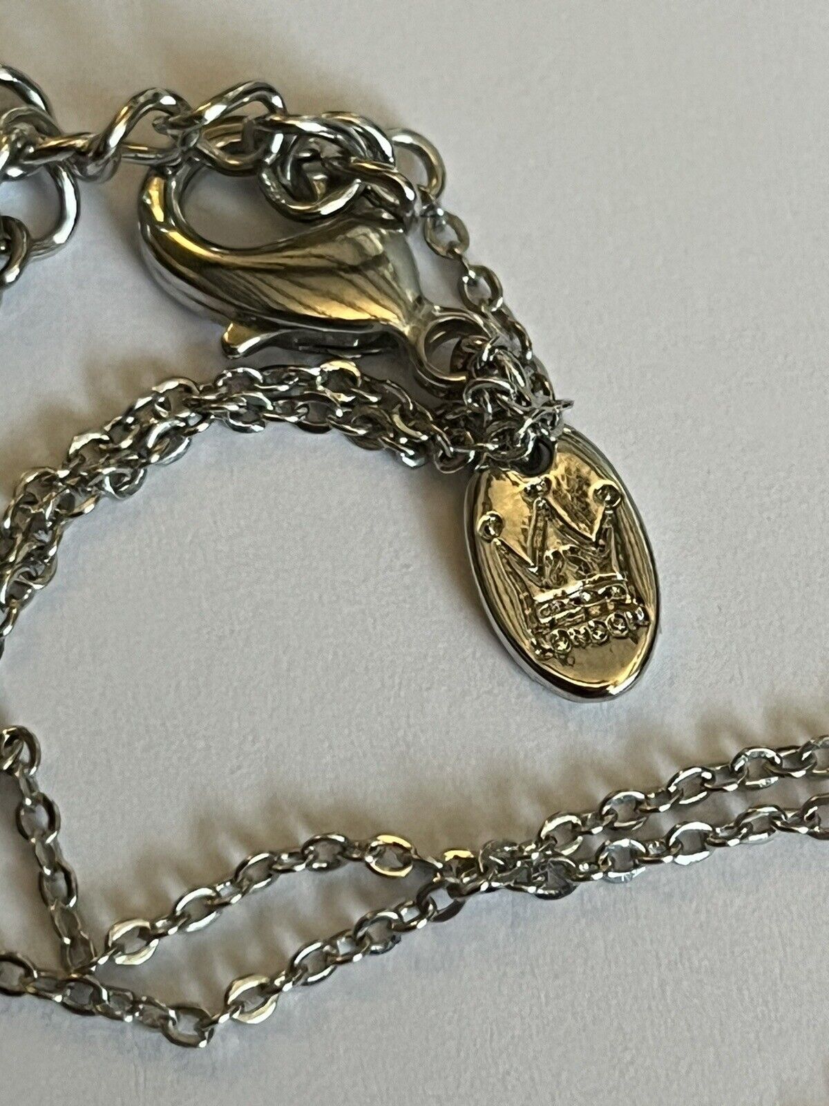 Vintage 1980s Rhodium Plated Blue Solitaire Crystal Necklace New Old Stock