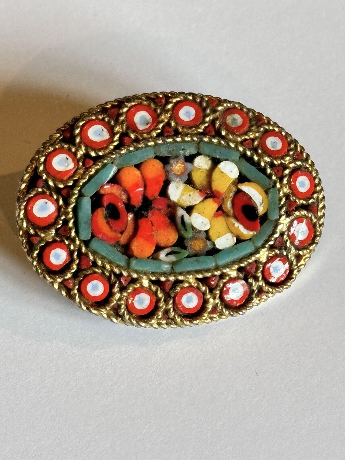 Vintage Micromosaic Flowers Brooch