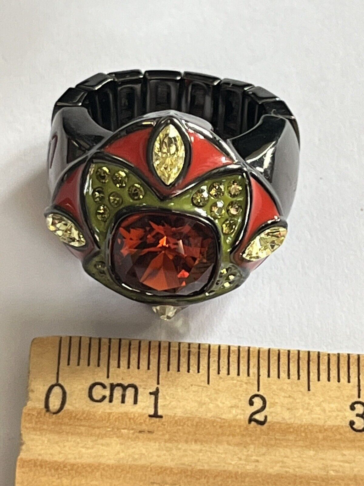 Vintage Designer Guess Orange Stone Gunmetal Ring