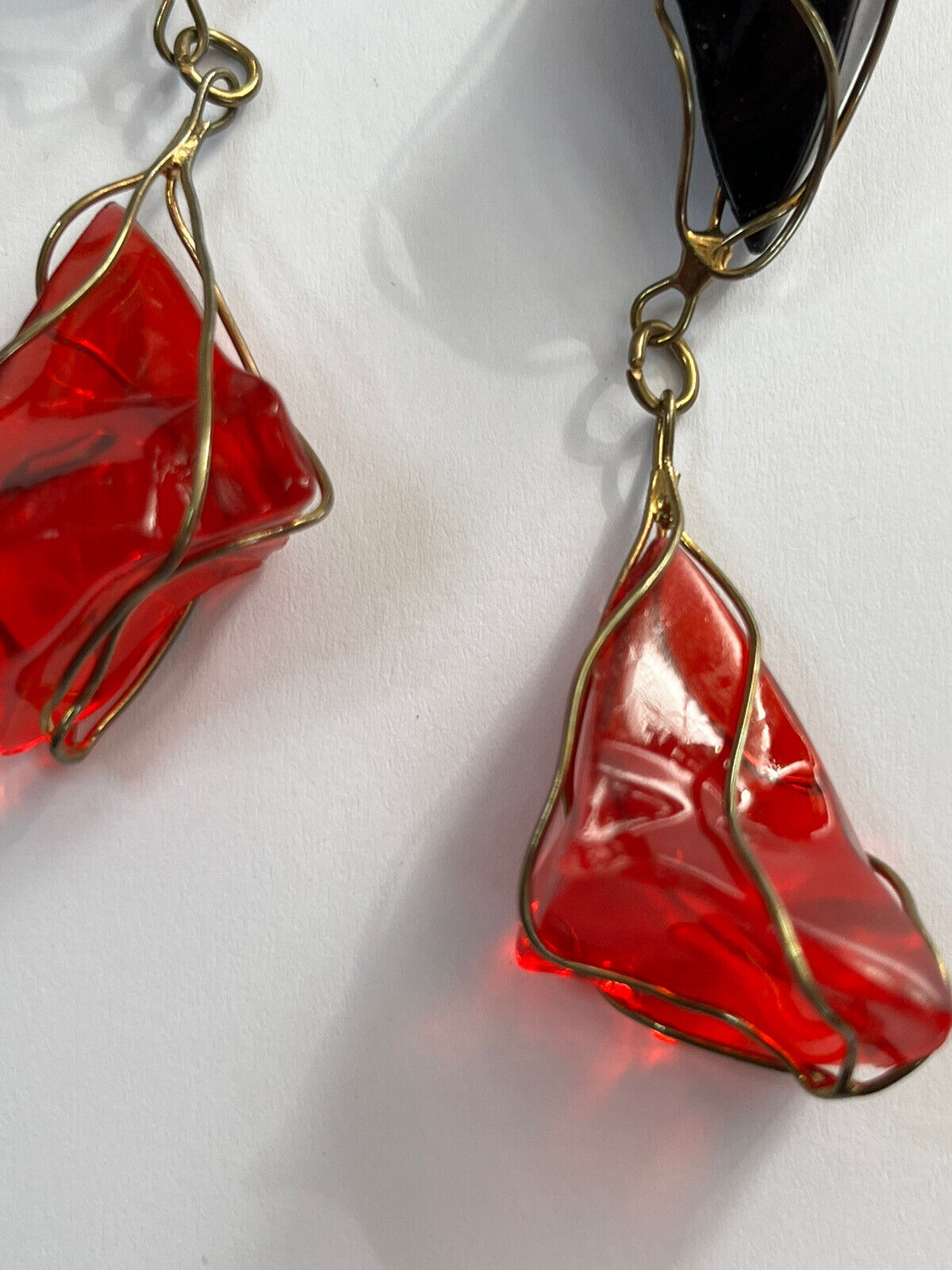 Vintage 1980s Black Red Acrylic Long Length Statement Earrings
