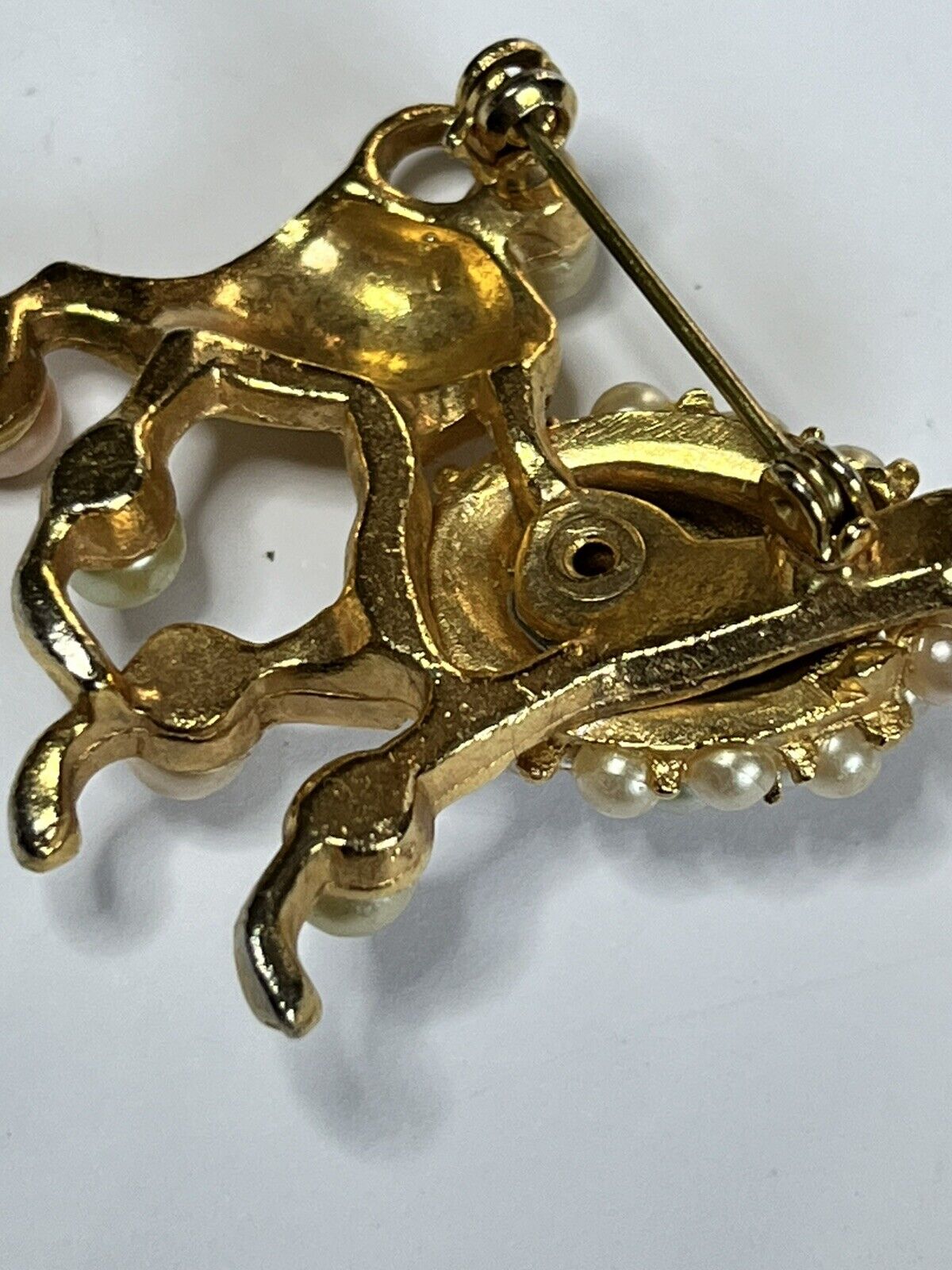 Vintage Gold Tone Faux Pearl Poodle Brooch