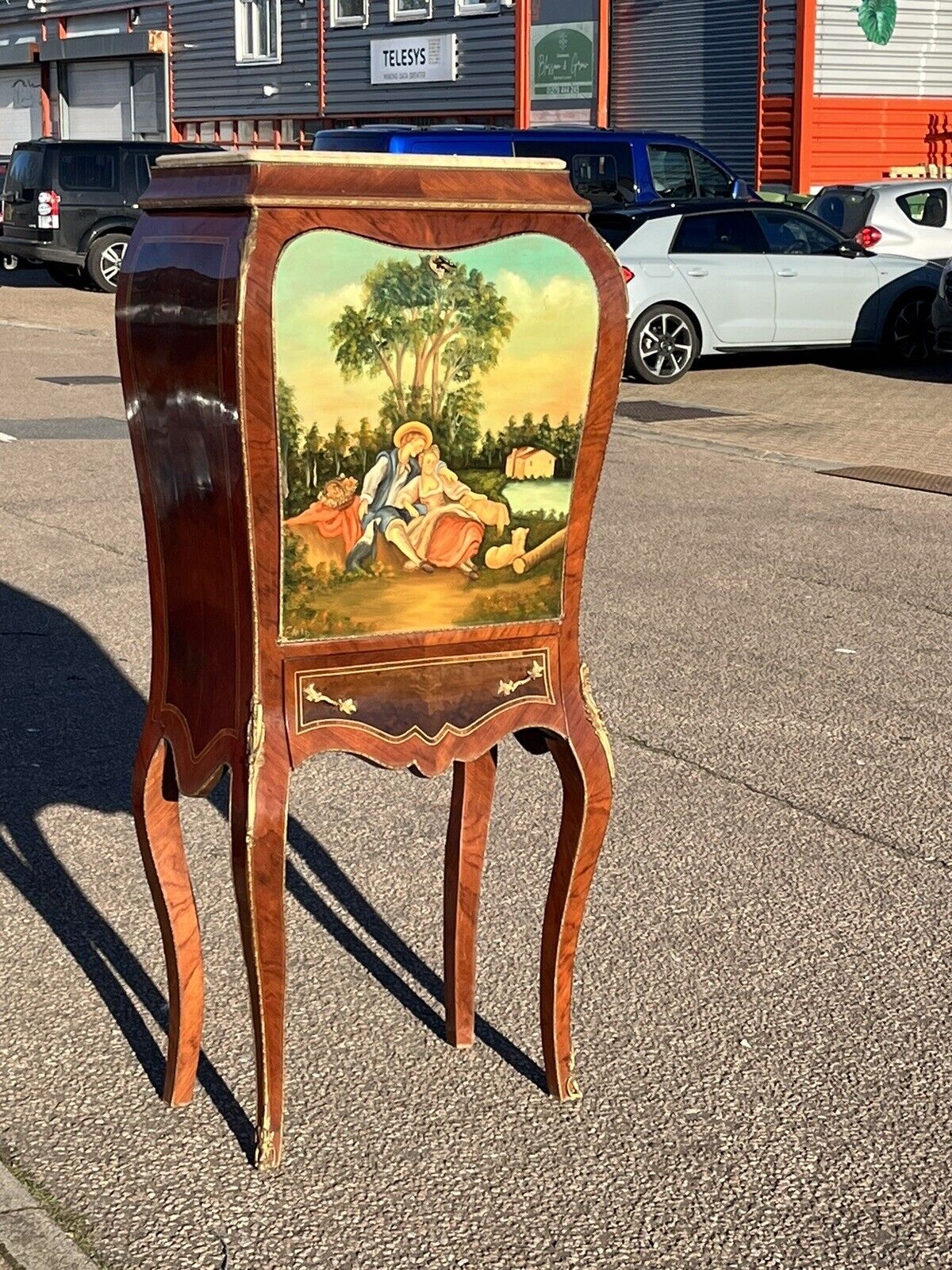 French Style Drinks Cabinet With Ormolu, Marble & Painted Decoration