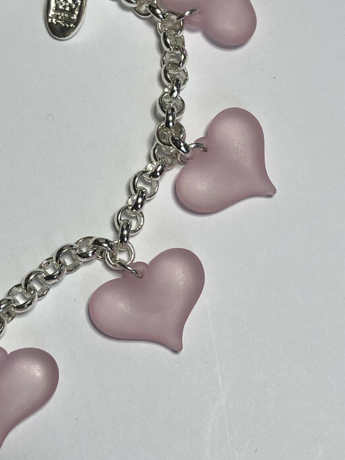 Vintage 1980s Rhodium Plated Pink Misty Hearts Bracelet