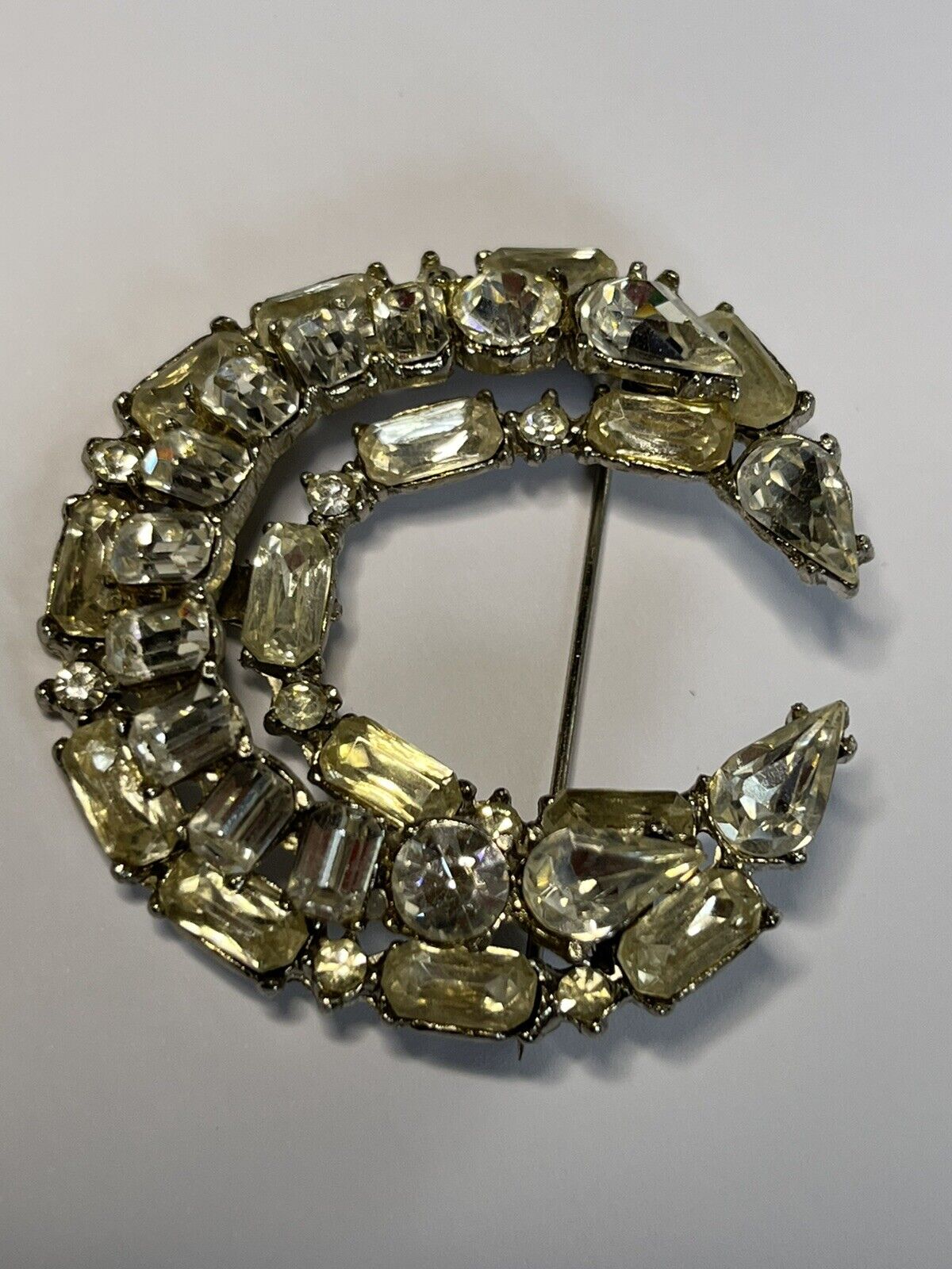 Vintage Paste Moon Crescent Statement Brooch