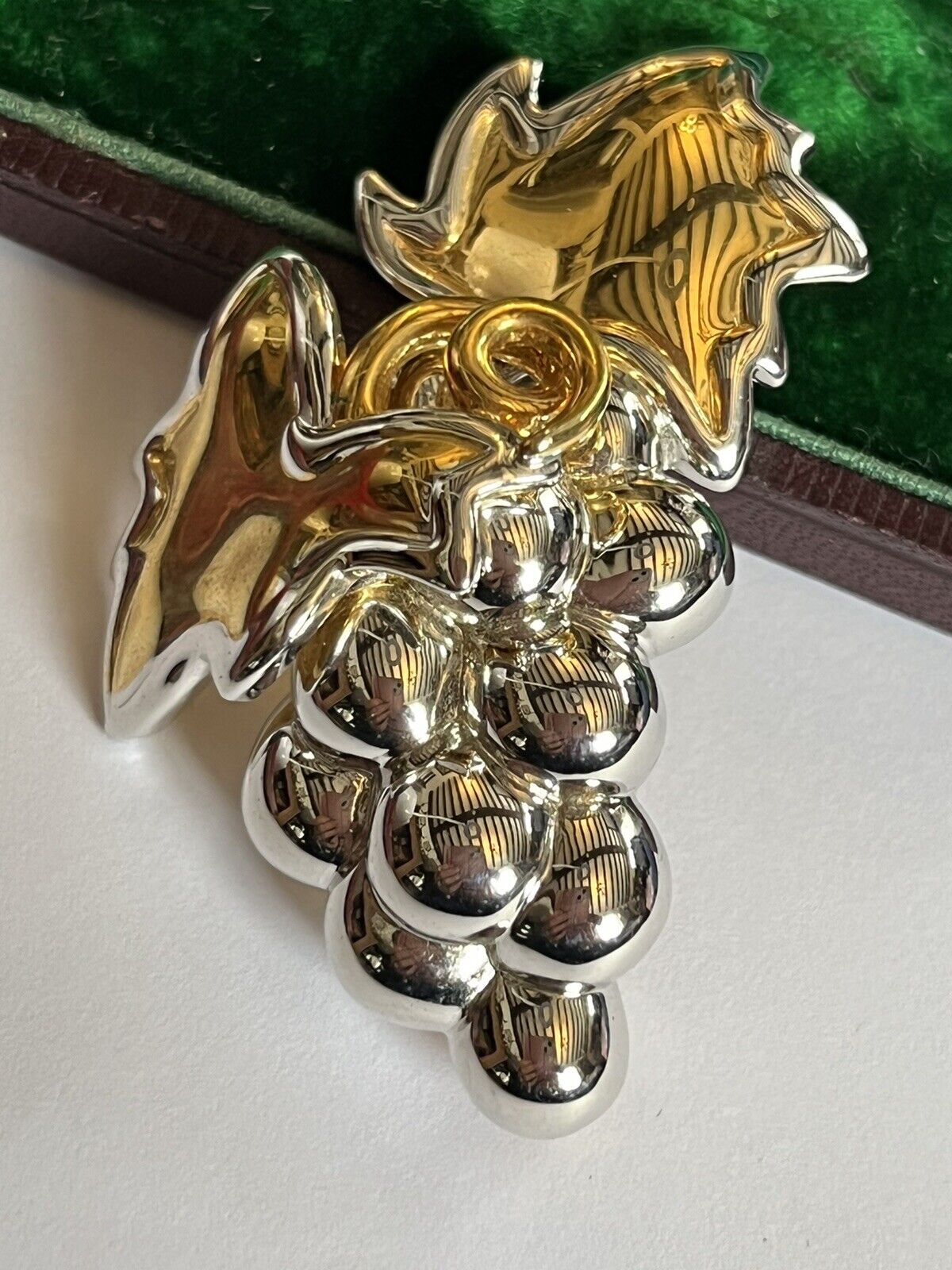 Vintage Gold Silver Tone Grapes Vine Brooch