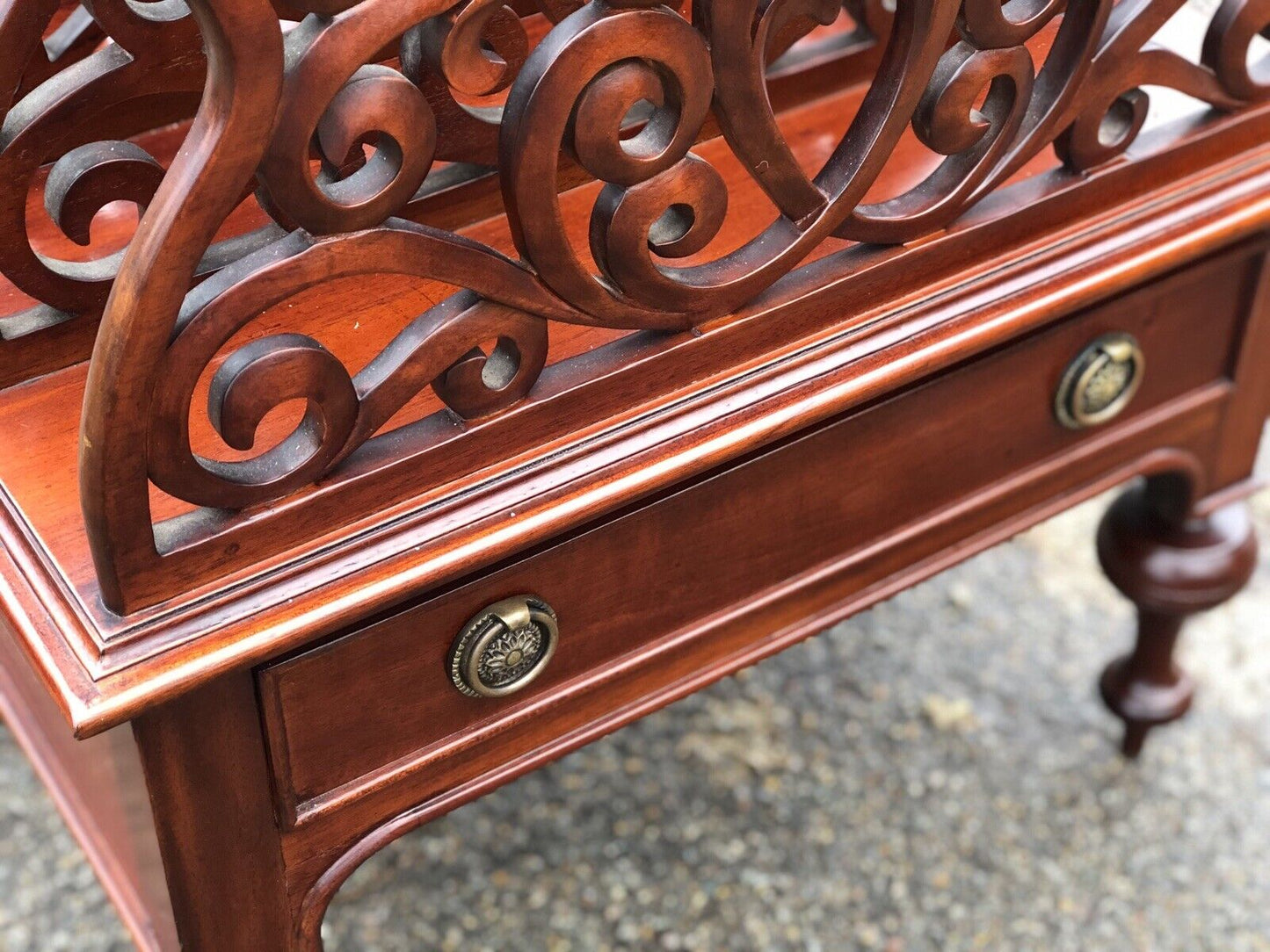 Mahogany Canterbury Magazine Rack With Drawer