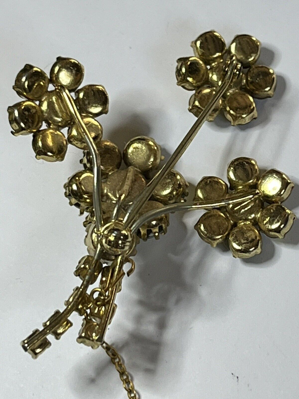 Vintage Aurora Borealis Flower Spray Brooch Safety Chain