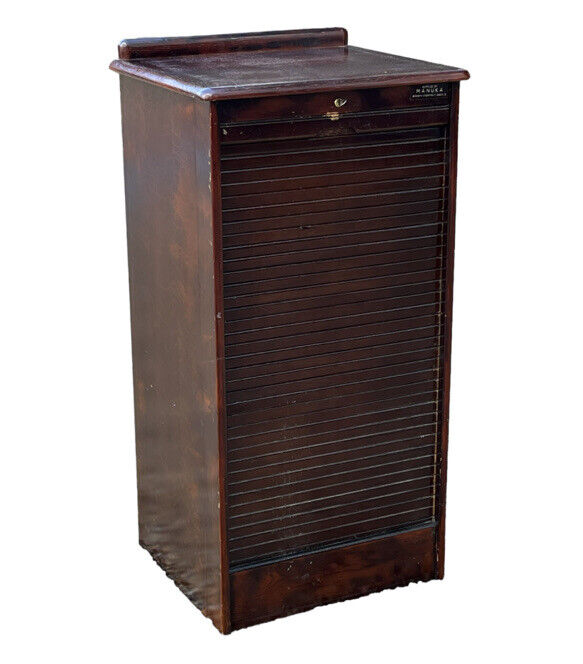 Filing Cabinet. Collectors Cabinet. With 9 Drawers And Tambour Roll Front.