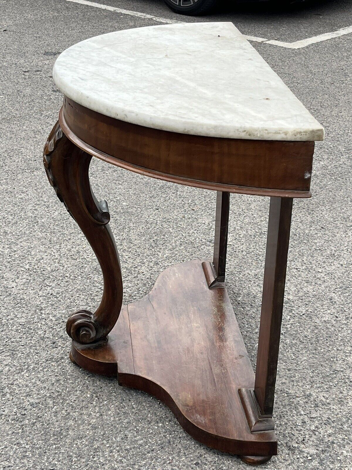 Victorian Half Round Hall Table With Marble Top