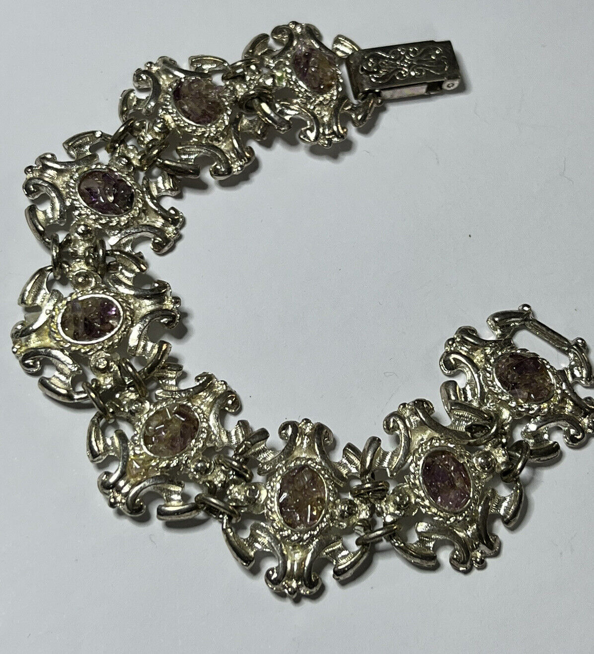 Vintage Silver Tone Amethyst Chip Bracelet