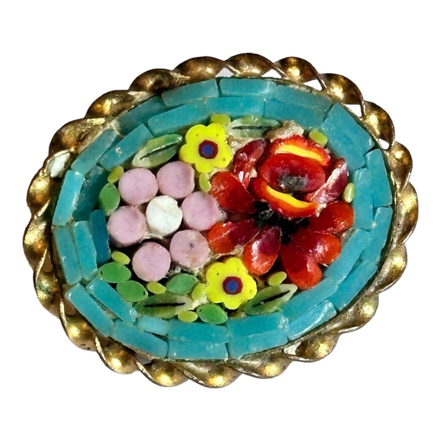 Vintage Micromosaic Flowers Brooch