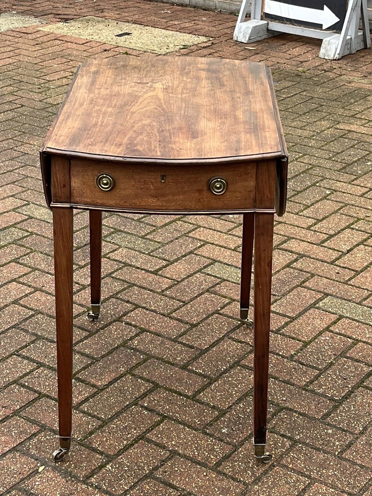Antique Mahogany Sofa/Side Table. With Drawer, Fold Out Flaps