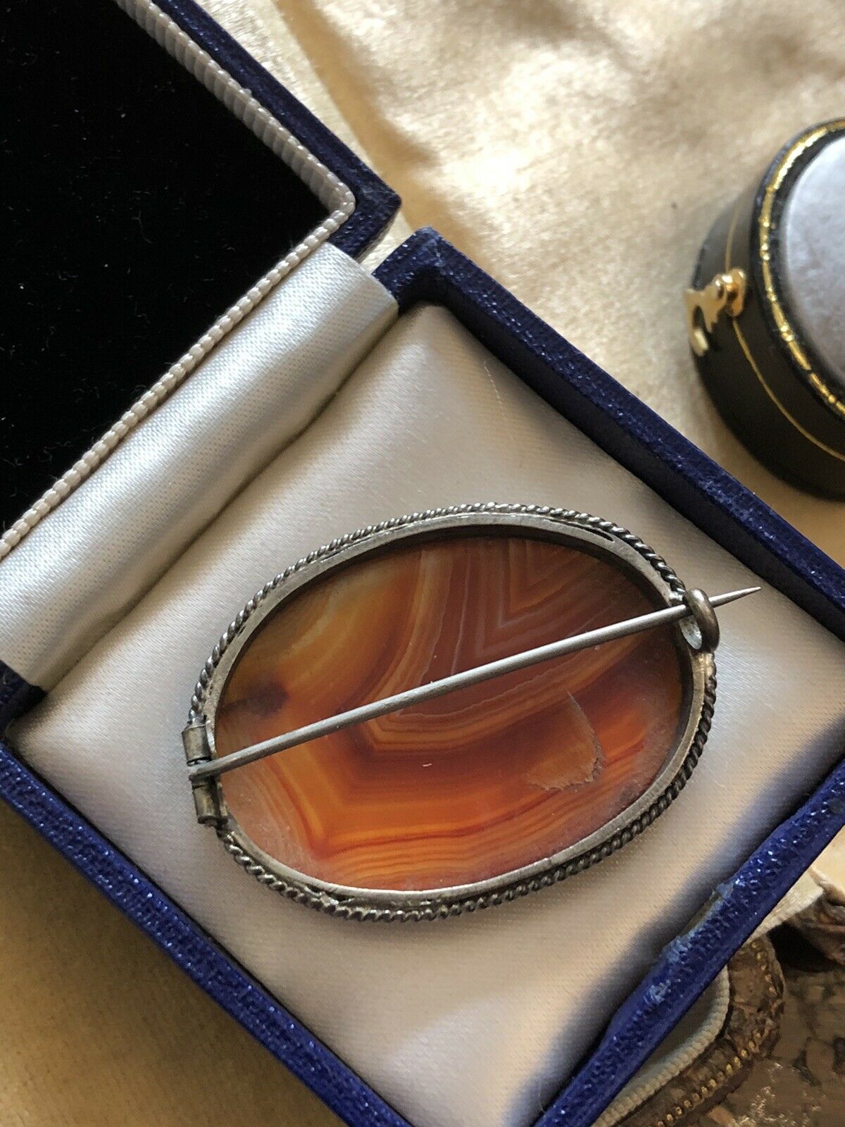 Vintage Silver Sardonix Brooch C Clasp