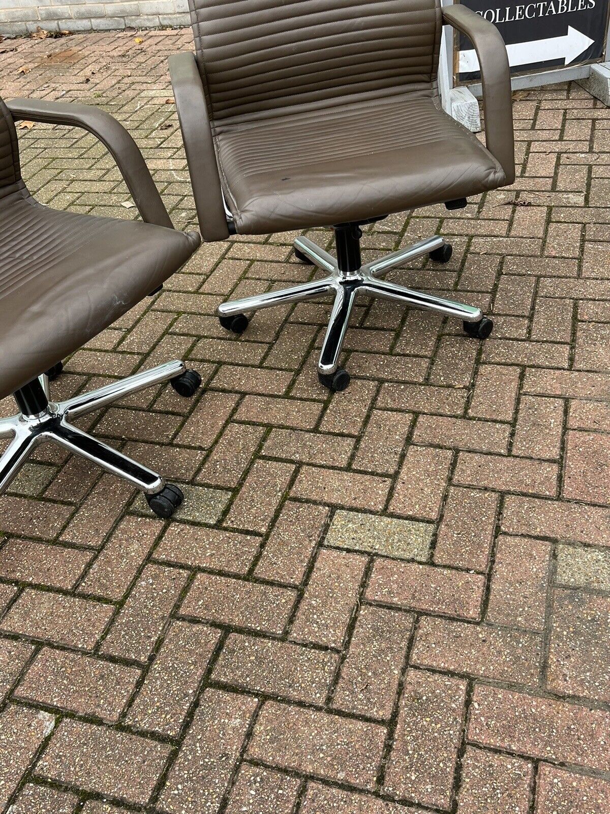Brown Leather & Chrome Swivel Desk Chairs. Set Of 2