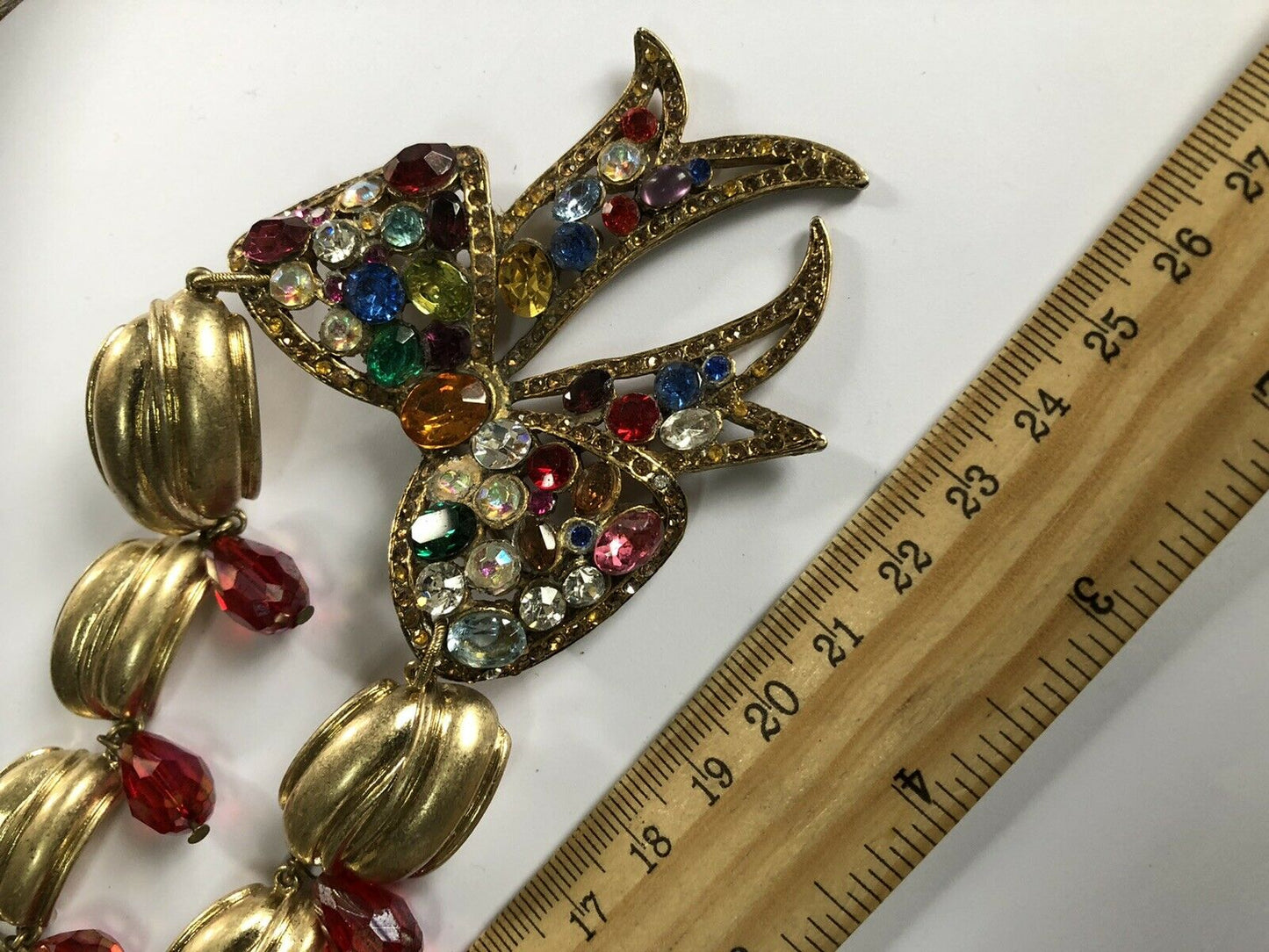 Vintage Runway Statement Multicoloured Bow Diamanté Necklace