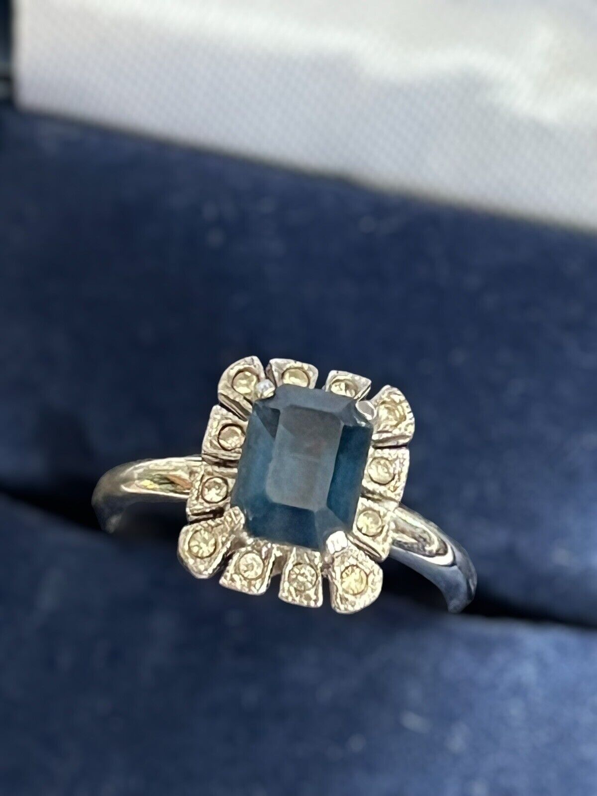 Vintage Silver Tone Blue Paste Adjustable Ring