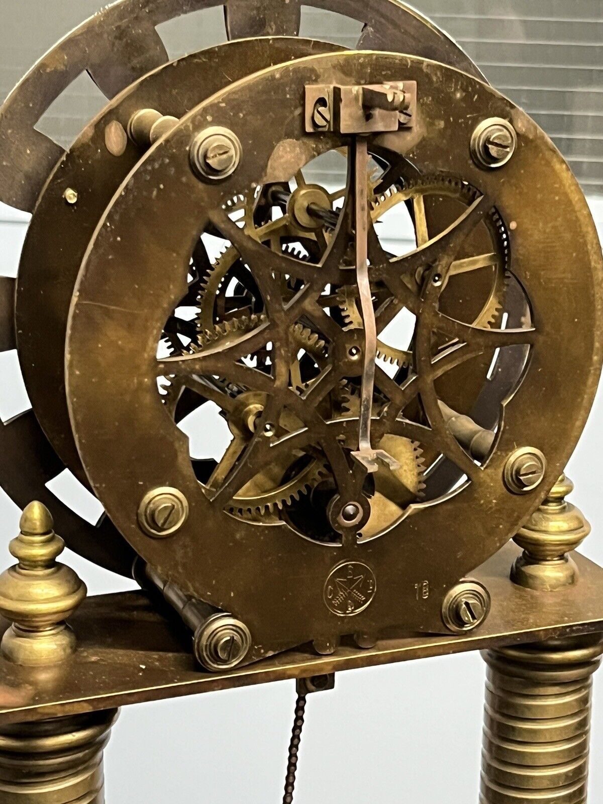 Skeleton Clock With Case And Key. Large & Impressive
