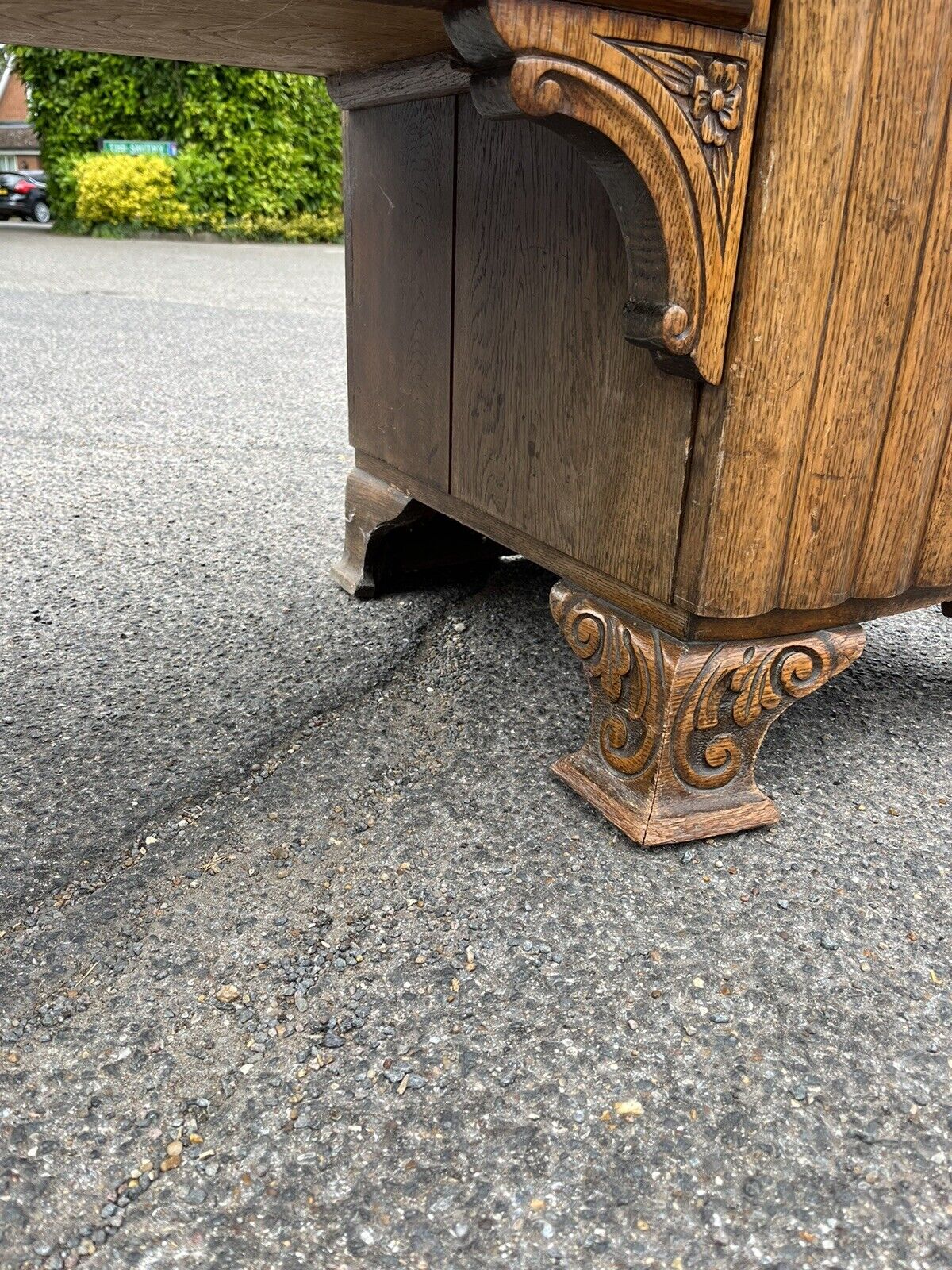 Art Deco Oak Sideboard. Circa 1930’s. Carved With Flowers . Lots Of Storage.