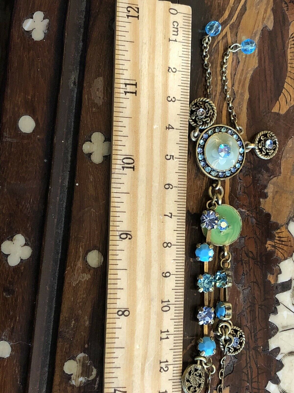 Vintage Green Enamel Turquoise Diamanté Necklace