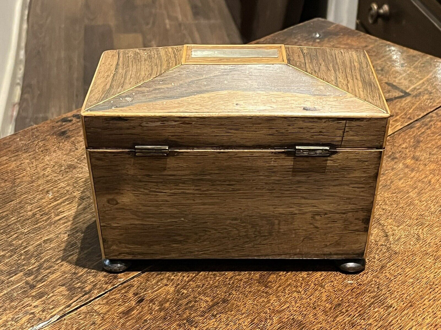 Georgian Rosewood Sarcophagus shape Tea Caddy. We ship WORLDWIDE.