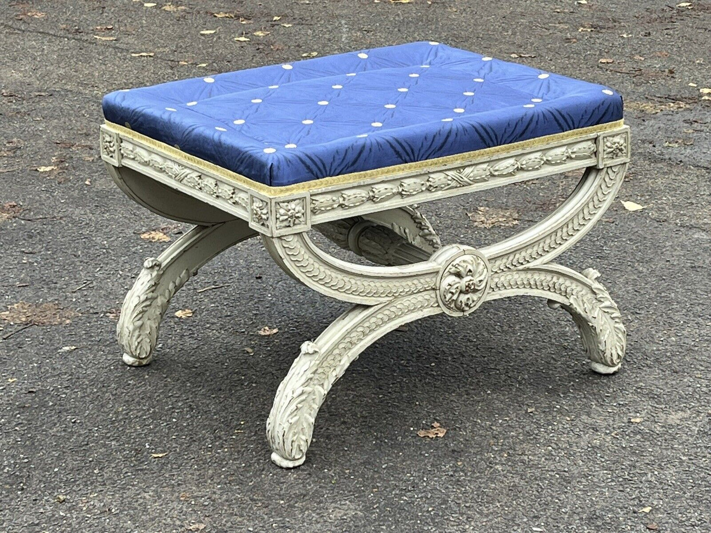 Country House Stool / Seat, Carved Frame, Lift Of Cushion
