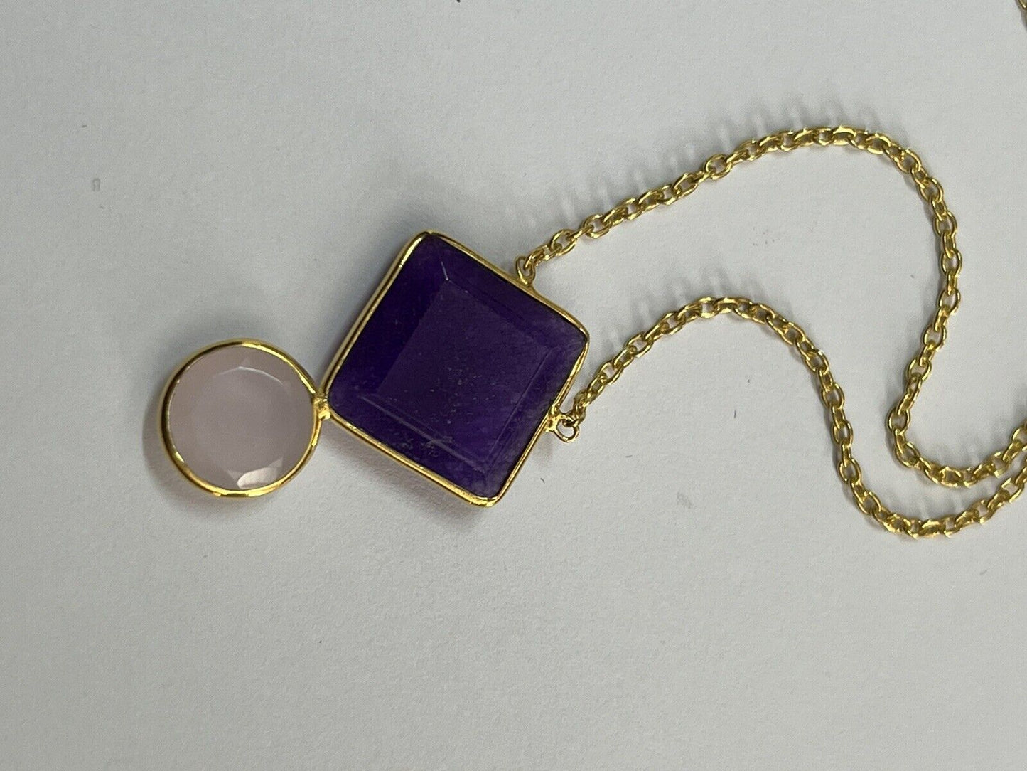 18k Gold Vermeil Amethyst Rose Quartz Necklace