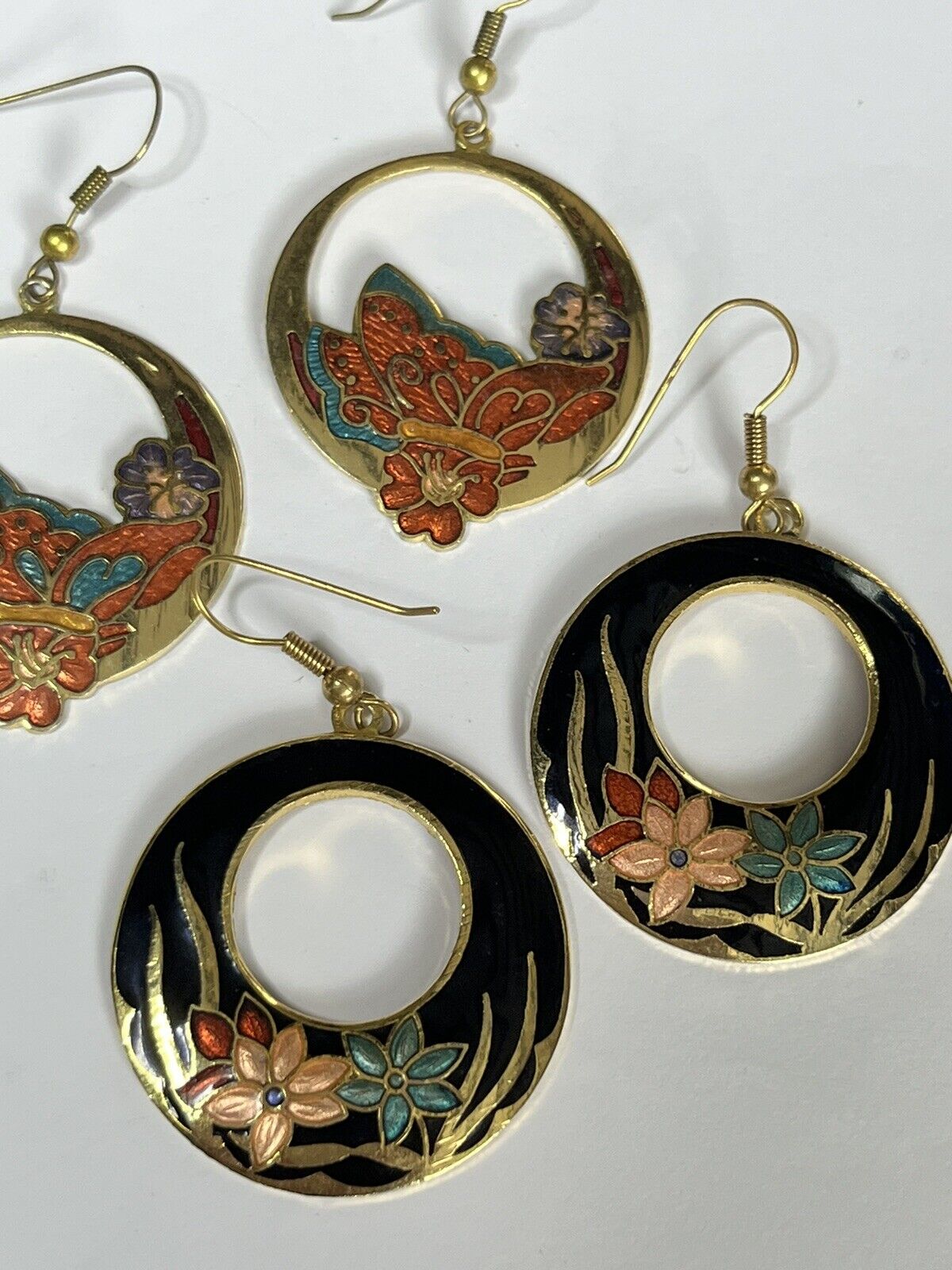 Vintage Enamel Hoop Drop Earrings Set Of Two